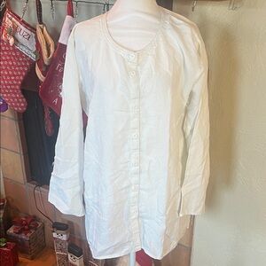 Eileen Fisher Oversized White Organic Cotton Button-Down Shirt, size M